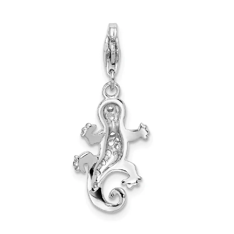 sterling silver choker necklace -Diamond2Deal 925 Sterling Silver CZ Lizard Lobster Clasp Pendant (L- 38 mm, W- 12 mm)