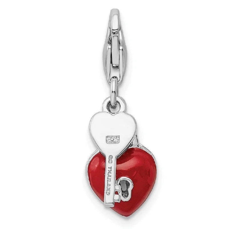 custom coordinate necklace -Diamond2Deal 925 Sterling Silver Enameled 3D Heart and Key Pendant (L- 15 mm, W- 9 mm)