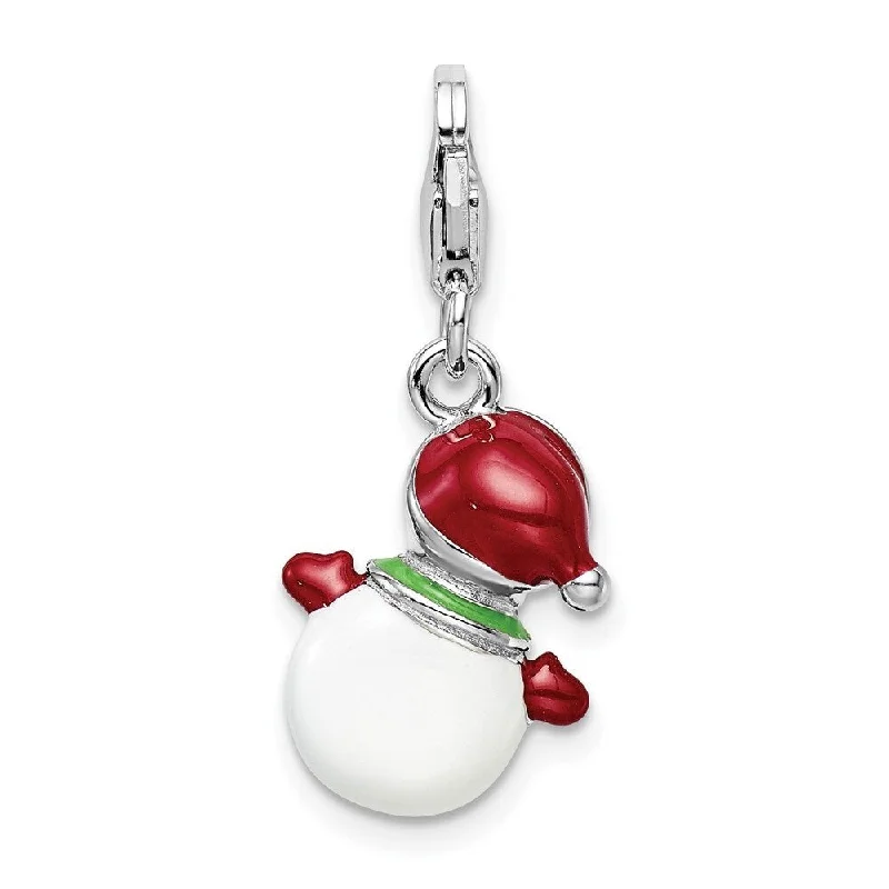 crystal pendant necklace gold -Diamond2Deal 925 Sterling Silver Enameled 3D Snowman Lobster Clasp Pendant