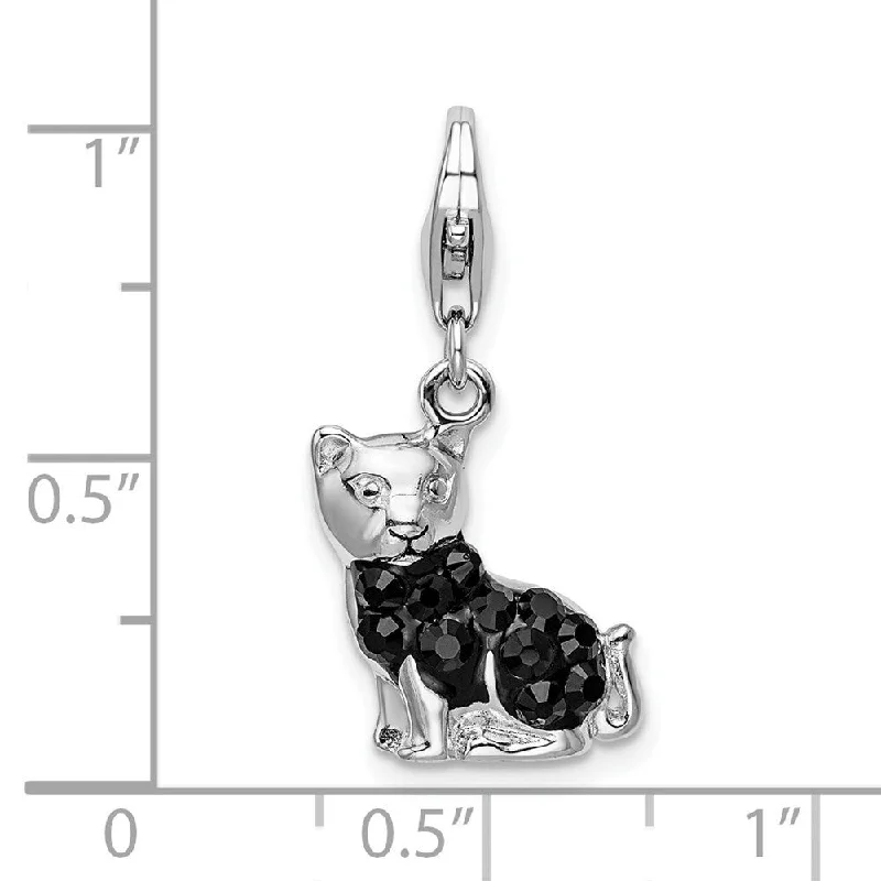 black gemstone pendant necklace -Diamond2Deal 925 Sterling Silver Enameled Crystal Cat Lobster Clasp Pendant (L- 34 mm, W- 13 mm)