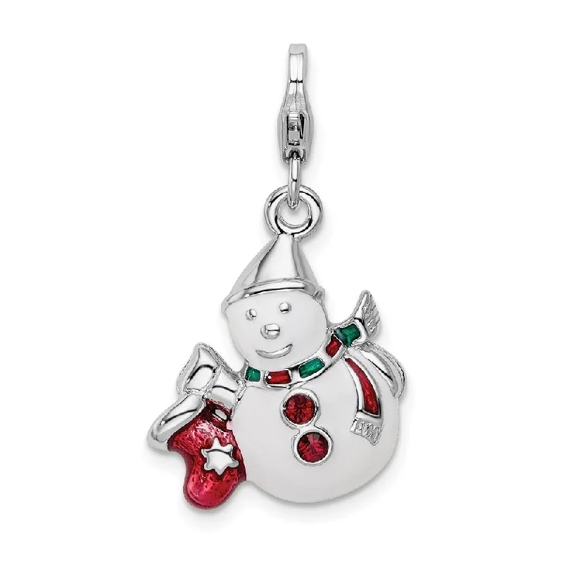 chunky silver chain necklace -Diamond2Deal 925 Sterling Silver Enameled Element Snowman Lobster Clasp Pendant (L- 38 mm, W- 16 mm)