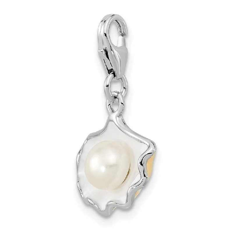 vintage pendant necklace for women -Diamond2Deal 925 Sterling Silver Enameled Shell Freshwater Cultured Pearl Lobster Clasp Pendant (L- 33 mm, W- 14 mm)