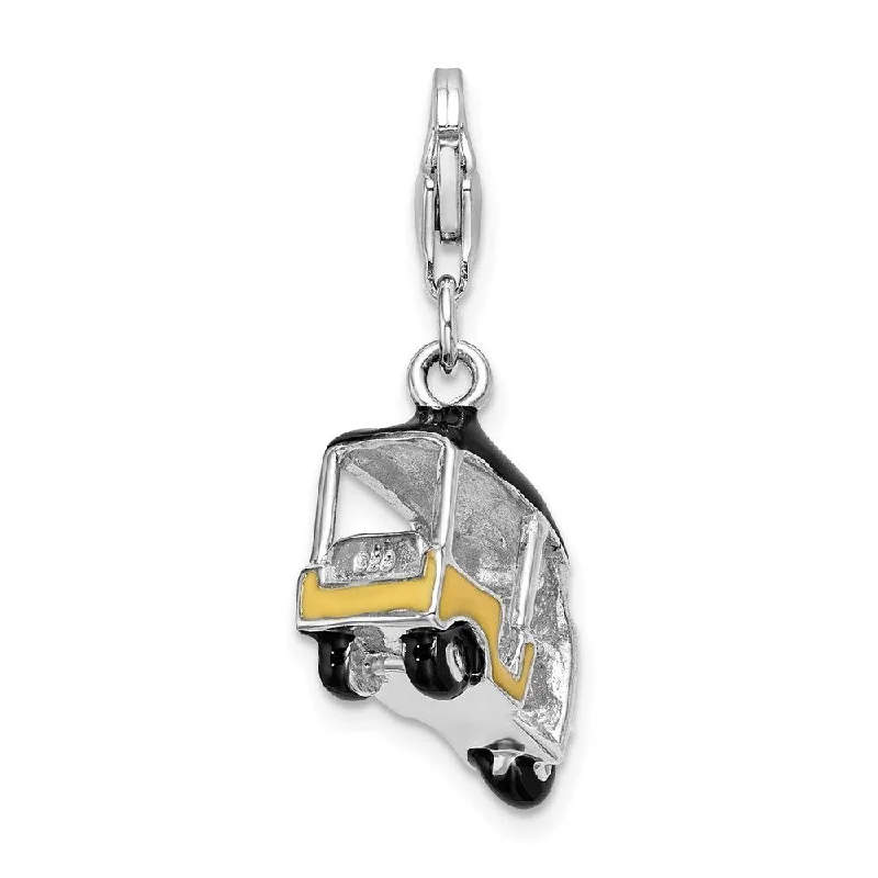 gemstone choker necklace -Diamond2Deal 925 Sterling Silver Enameled Yellow 3D Golf Cart Lobster Clasp Pendant