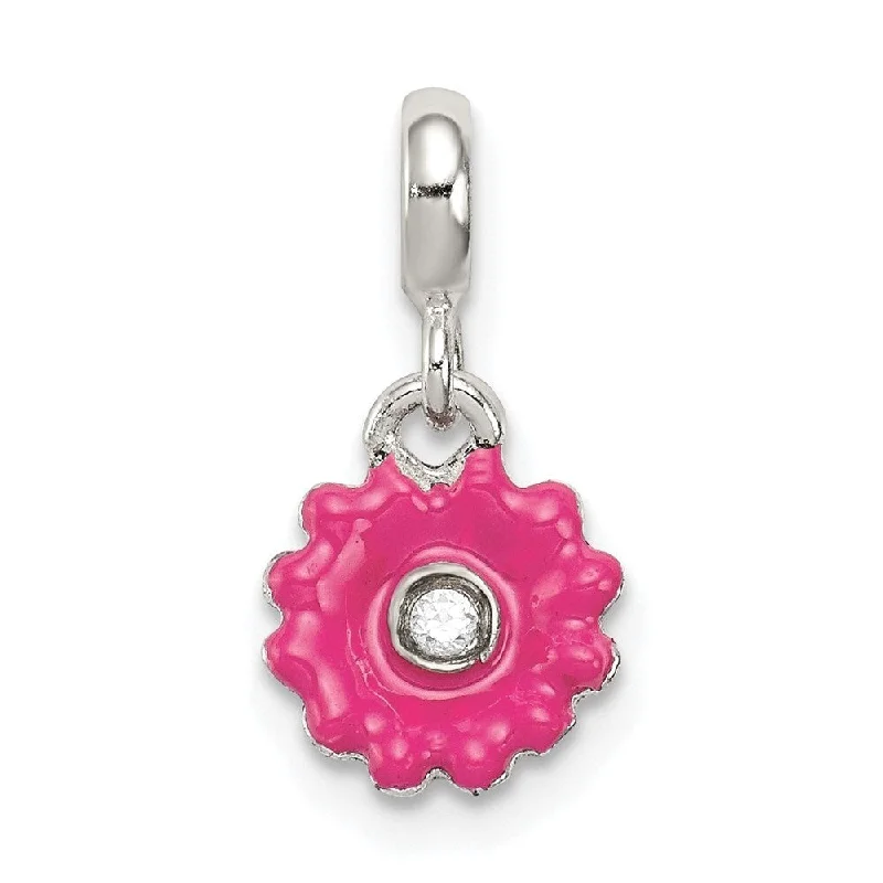 custom heart-shaped necklace -Diamond2Deal 925 Sterling Silver Hot Pink Enamel Flower with CZ Enhancer