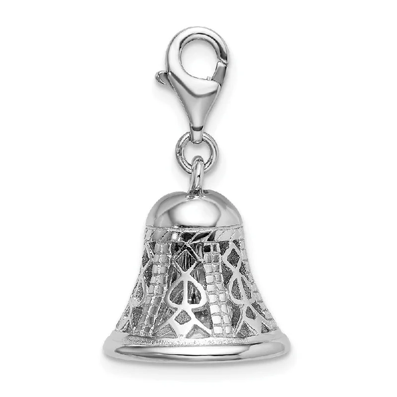 zodiac pendant necklace silver -Diamond2Deal 925 Sterling Silver Polished Movable Bell Lobster Clasp Pendant (L- 35 mm, W- 15 mm)