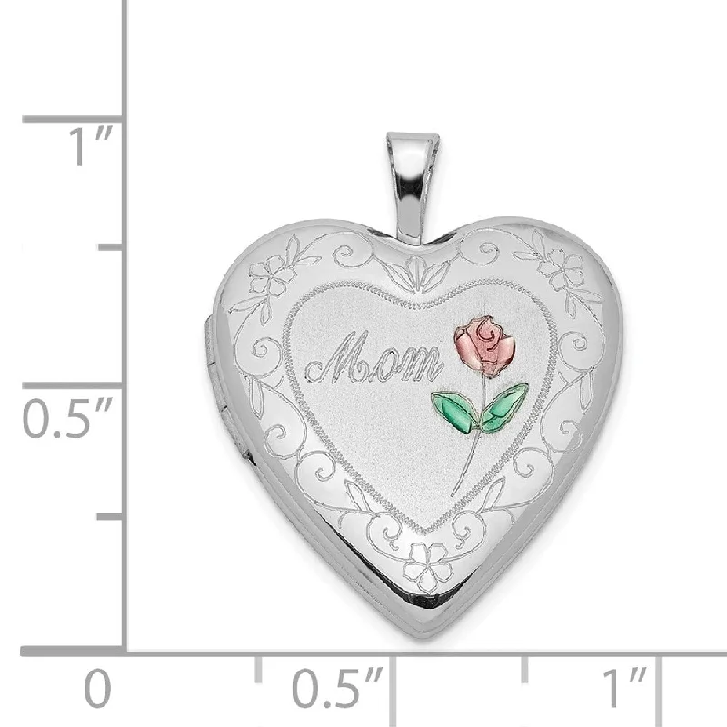 necklace with initials pendant -Diamond2Deal 925 Sterling Silver Rhod-plated 20mm Diamond Cut and Enameled Mom Rose Heart Locket