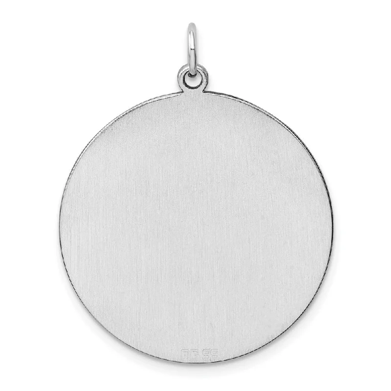 moon and star pendant necklace -Diamond2Deal 925 Sterling Silver Rhod-Plated Engraveable Round Polished Front Satin Back Disc Pendant (L- 36 mm, W- 29 mm)