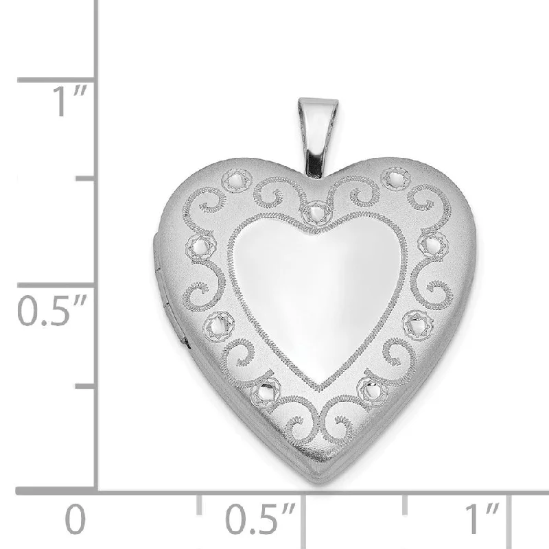 bar pendant necklace silver -Diamond2Deal 925 Sterling Silver Rhodium-plated 20mm Diamond-cut Heart Locket