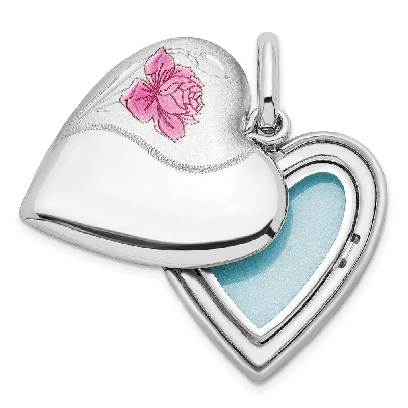 couple’s gold necklace -Diamond2Deal 925 Sterling Silver Rhodium-plated 20mm Enamel Rose Heart Swing Locket