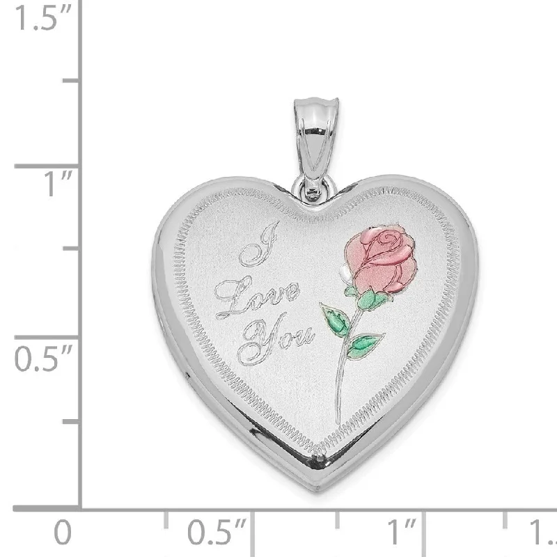 heart shaped pendant necklace -Diamond2Deal 925 Sterling Silver Rhodium-plated 24mm Enameled Rose Heart Locket