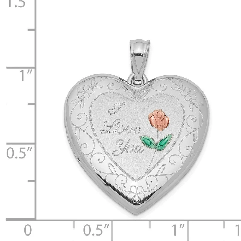 adjustable bar necklace -Diamond2Deal 925 Sterling Silver Rhodium Plated 24mm Enameled Rose with Border Heart Locket Pendant