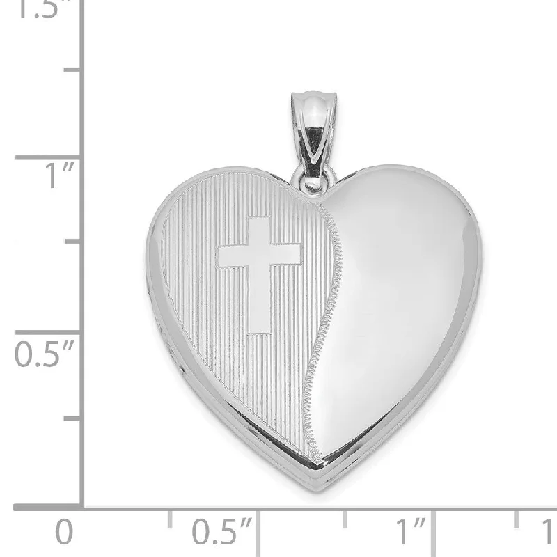 vintage pendant necklace gold -Diamond2Deal 925 Sterling Silver Rhodium-plated 24mm with Cross Design Heart Locket