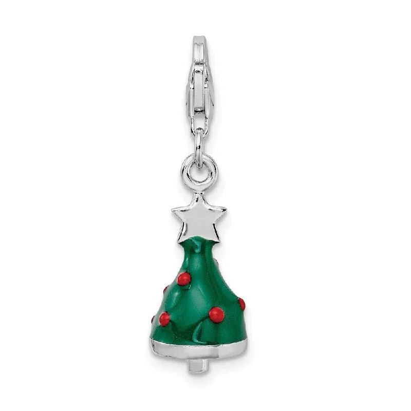 gemstone heart pendant necklace -Diamond2Deal 925 Sterling Silver Rhodium-plated 3-D Enameled Christmas Tree Pendant (L- 29 mm, W- 9 mm)