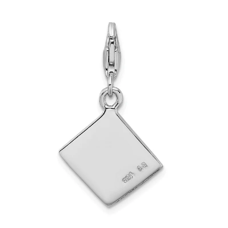 engraved nameplate necklace -Diamond2Deal 925 Sterling Silver Rhodium-Plated 3-D Passport Pendant (L- 29 mm, W- 18 mm)