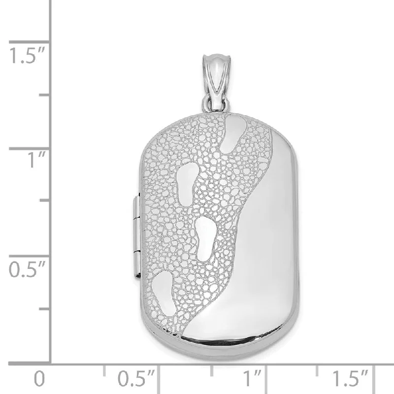 chain necklace with pendant -Diamond2Deal 925 Sterling Silver Rhodium-plated 30mm Footprints Rectangular Locket