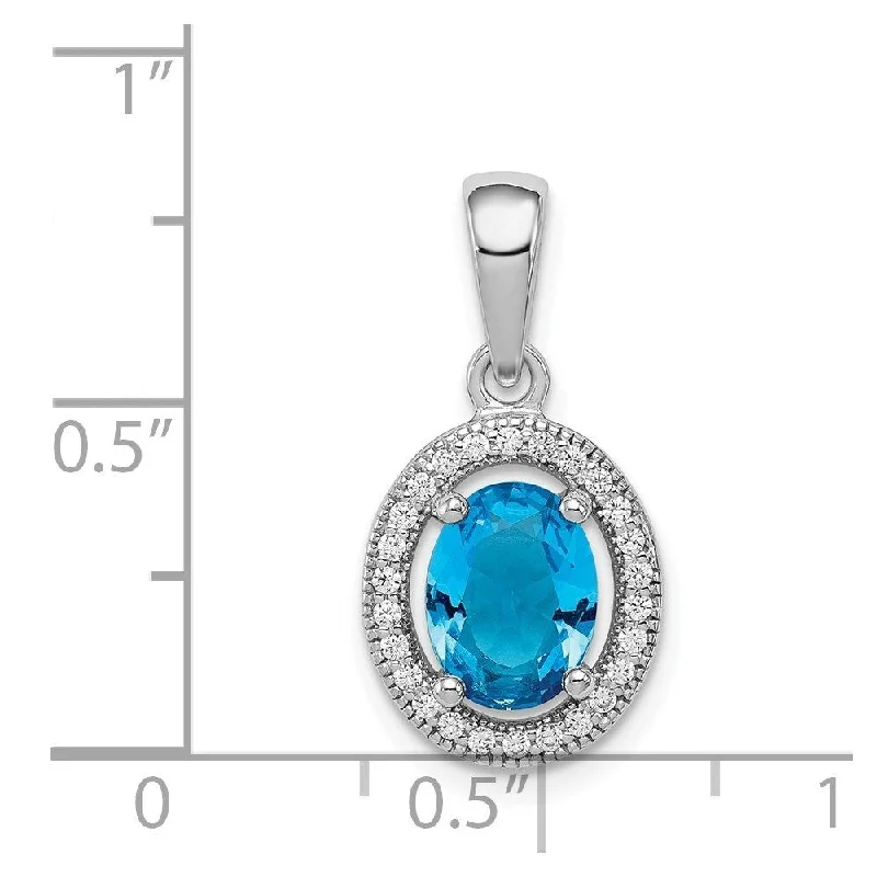 infinity crystal necklace -Diamond2Deal 925 Sterling Silver Rhodium Plated Blue and White Cubic Zirconia Oval Pendant