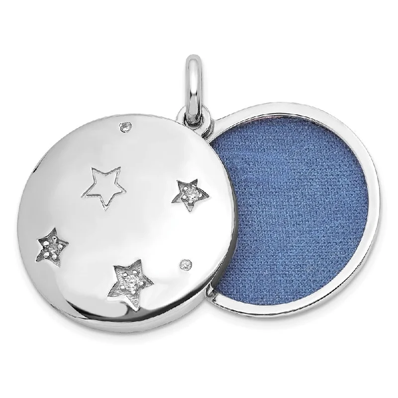 silver gemstone pendant -Diamond2Deal 925 Sterling Silver Rhodium-plated Cubic Zirconia Stars Swing Locket Pendant, (L-27.25mm, W-20.4mm)