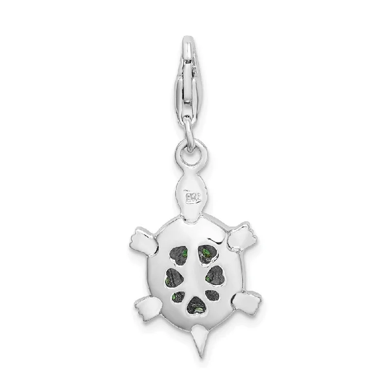 long gold necklace with pendant -Diamond2Deal 925 Sterling Silver Rhodium Plated CZ Green Turtle Pendant (L- 31 mm, W- 14 mm)