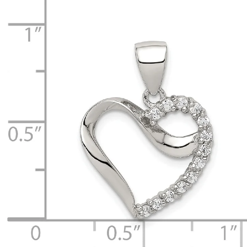 minimalist letter pendant necklace -Diamond2Deal 925 Sterling Silver Rhodium-plated CZ Heart Pendant