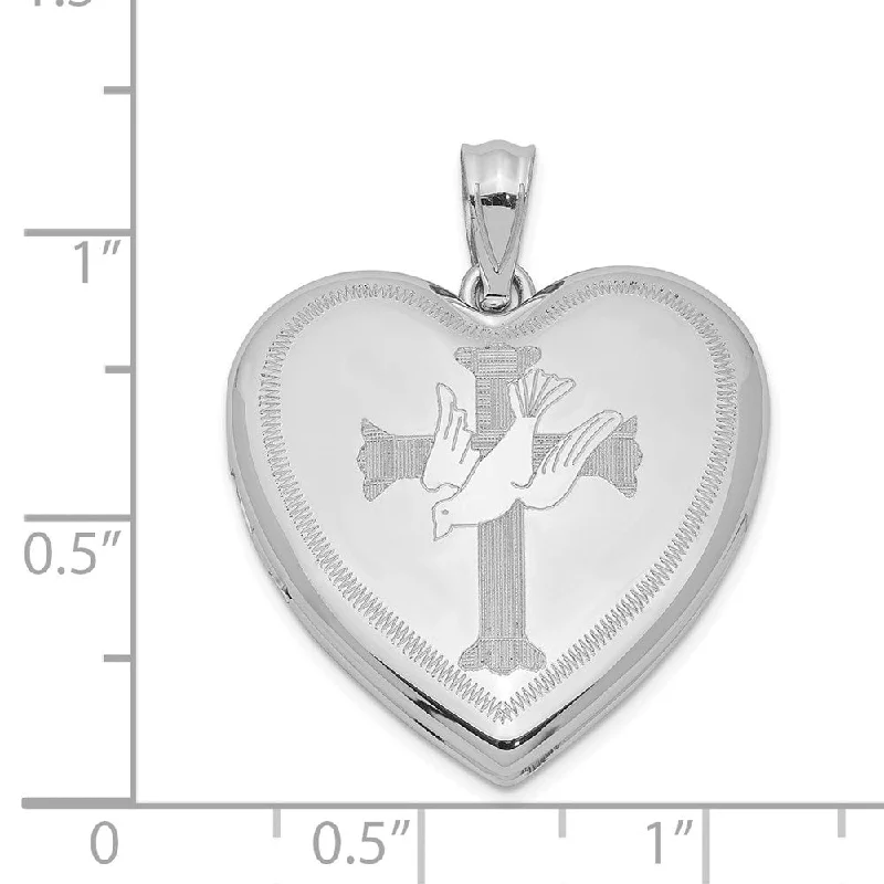 boho chic pendant necklace -Diamond2Deal 925 Sterling Silver Rhodium-plated Dove with Cross Heart Locket