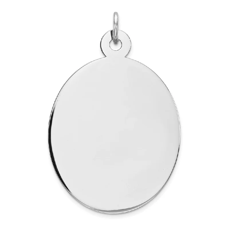 silver coin necklace -Diamond2Deal 925 Sterling Silver Rhodium Plated Engraveable Oval Front Back Disc Charm (L- 31 mm, W- 22 mm)