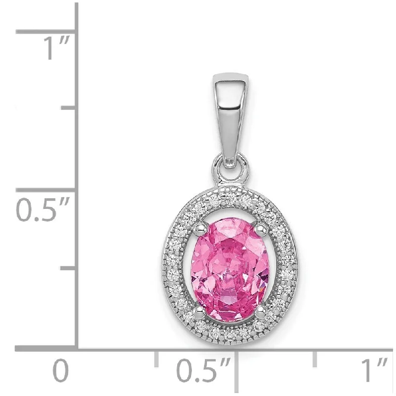 minimalist round necklace -Diamond2Deal 925 Sterling Silver Rhodium Plated Pink and White Cubic Zirconia Oval Pendant