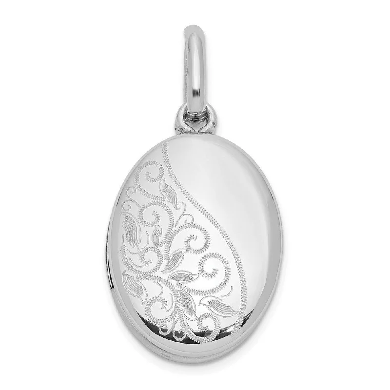 butterfly pendant necklace silver -Diamond2Deal 925 Sterling Silver Rhodium-plated Scroll 18mm Oval Swing Locket Pendant (L-30mm, W-15mm)