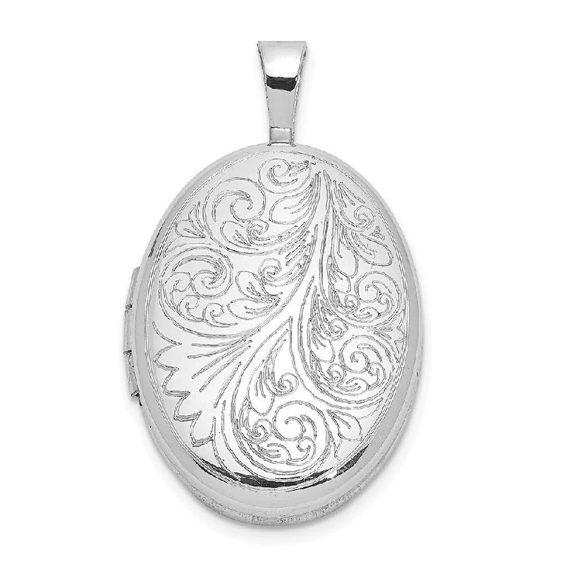 engraved bar necklace silver -Diamond2Deal 925 Sterling Silver Rhodium-plated Scroll Design Oval Opens Locket Pendant (L-24.7mm, W-15mm)