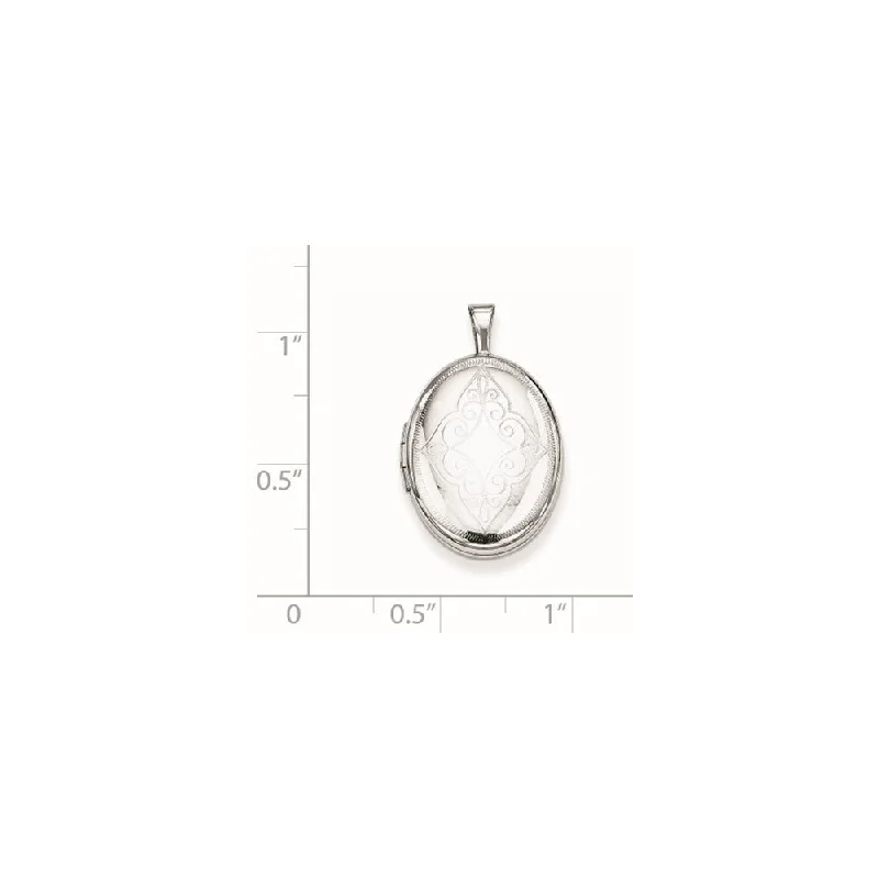 double circle pendant necklace -Diamond2Deal 925 Sterling Silver Rhodium-plated Scroll Oval Locket