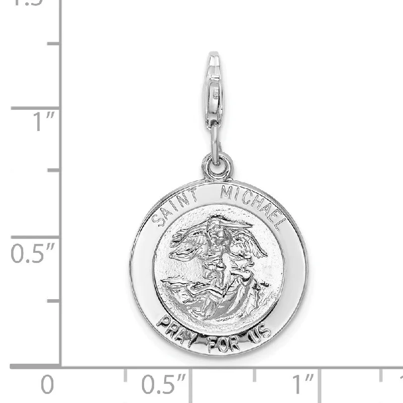 couple’s pendant necklace -Diamond2Deal 925 Sterling Silver Saint Michael Medal Lobster Clasp Pendant (L- 40 mm, W- 18 mm)