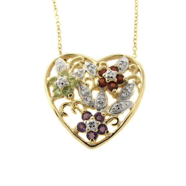 colorful crystal necklace -Dolce Giavonna 14k Gold Overlay Gemstone and Diamond Accent Heart Necklace