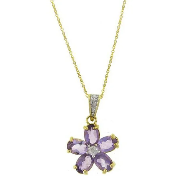 minimalist chain necklace -Dolce Giavonna 18k Gold over Silver Amethyst and Diamond Flower Necklace