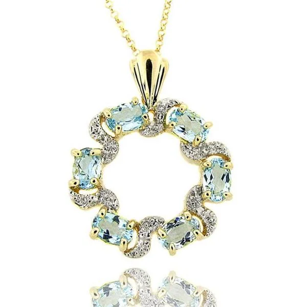 gemstone heart pendant necklace -Dolce Giavonna 18k Gold over Silver Blue Topaz and Diamond Accent Circle Necklace