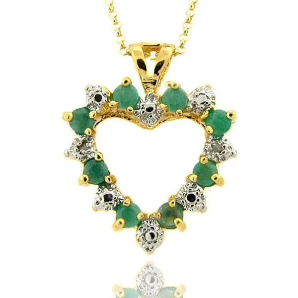 crystal charm necklace -Dolce Giavonna 18k Gold over Silver Emerald and Diamond Accent Necklace