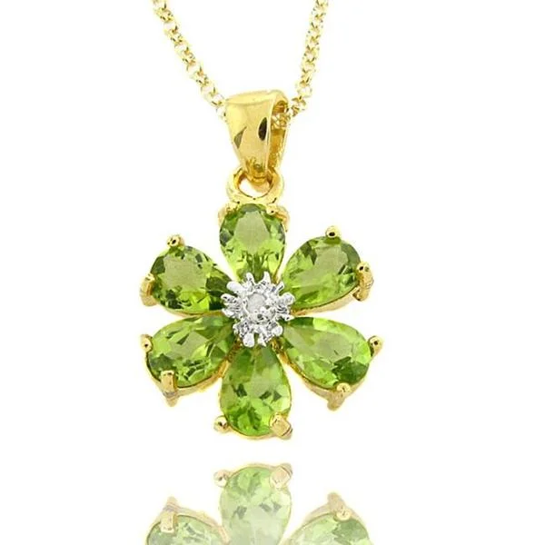 elegant moon necklace -Dolce Giavonna 18k Gold over Silver Peridot and Diamond Accent Flower Necklace