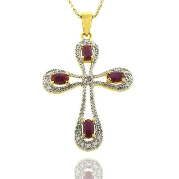 pendant necklace for men -Dolce Giavonna 18k Gold over Sterling Silver Ruby and Diamond Accent Cross Necklace