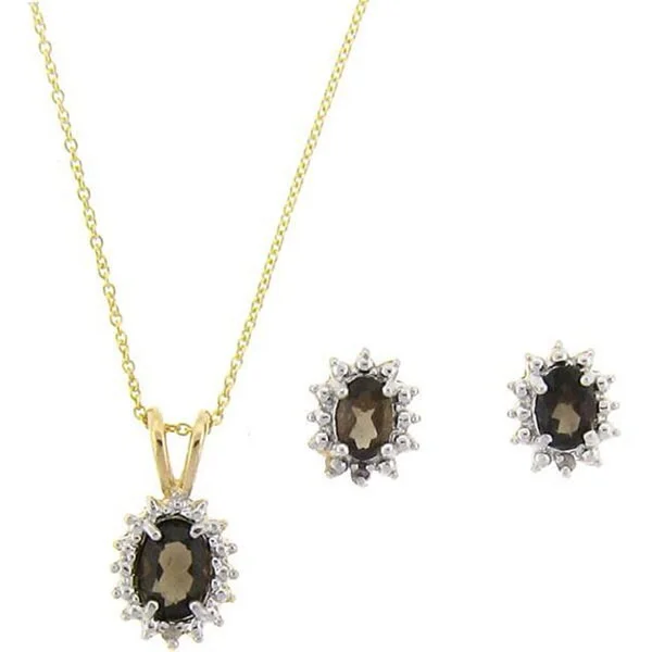 birthstone necklace gold -Dolce Giavonna 18k Gold over Sterling Silver Smokey Quartz/ Diamond Jewelry Set