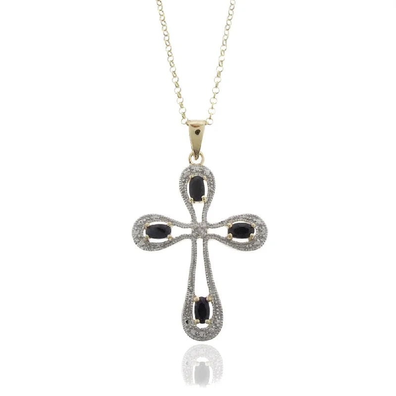 butterfly pendant necklace silver -Dolce Giavonna 18k Gold Overlay Sapphire and Diamond Accent Cross Necklace