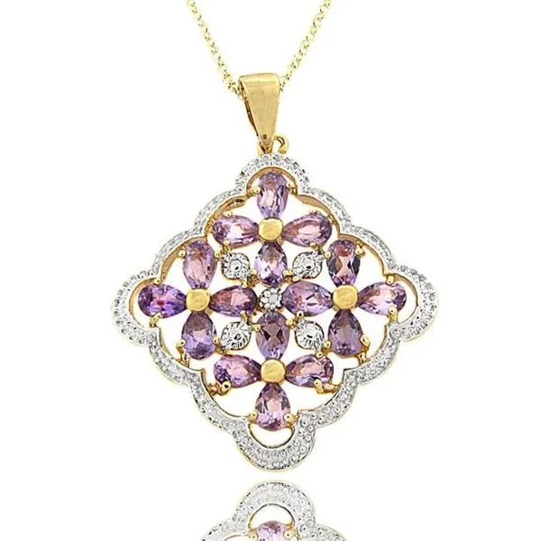 engraved nameplate necklace -Dolce Giavonna Gold over Silver Amethyst and Diamond Accent Flower Necklace