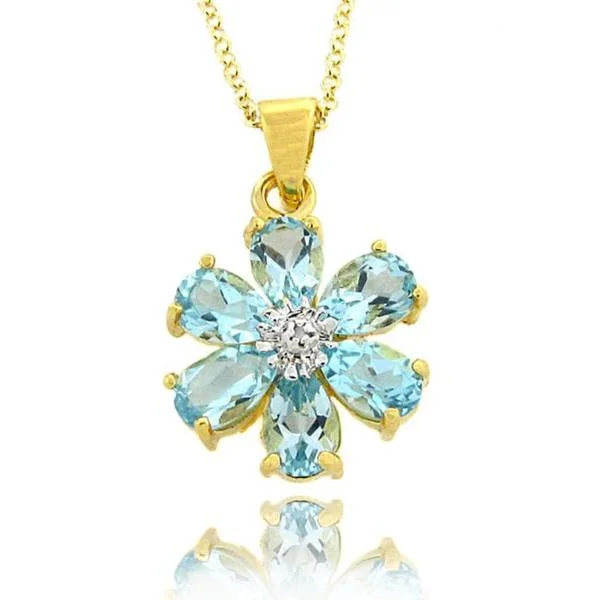 gold chain necklace for women -Dolce Giavonna Gold over Silver Blue Topaz and Diamond Accent Flower Necklace