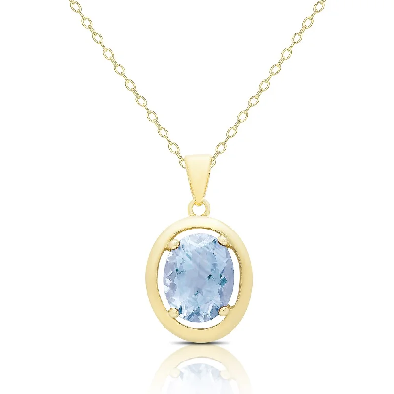 rose gold birthstone necklace -Dolce Giavonna Gold Over Silver Blue Topaz Oval Necklace