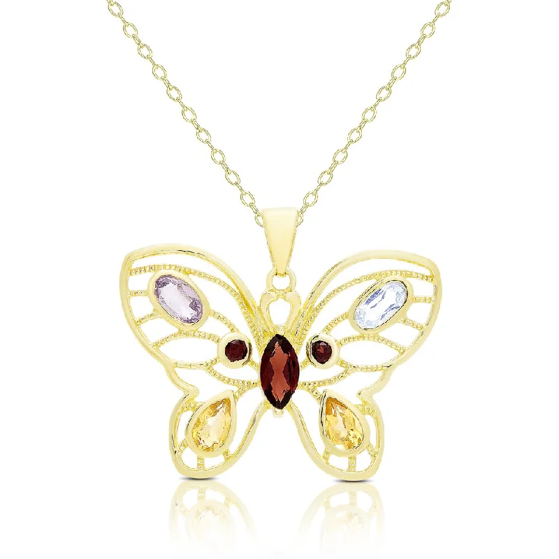 chunky silver chain necklace -Dolce Giavonna Gold Over Silver Gemstone Butterfly Necklace