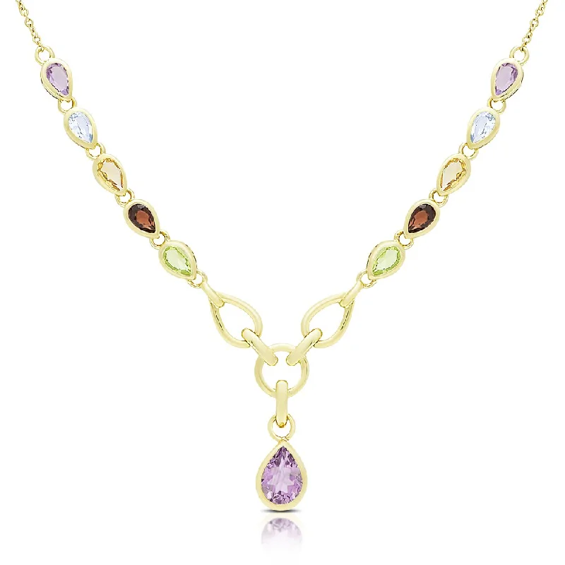 personalized star necklace -Dolce Giavonna Gold Over Silver Multi Gemstone Teardrop Necklace