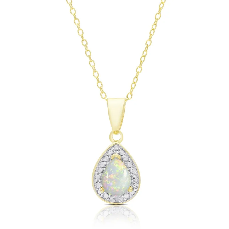 turquoise pendant necklace silver -Dolce Giavonna Gold Over Silver Opal and Diamond Accent Pear Necklace