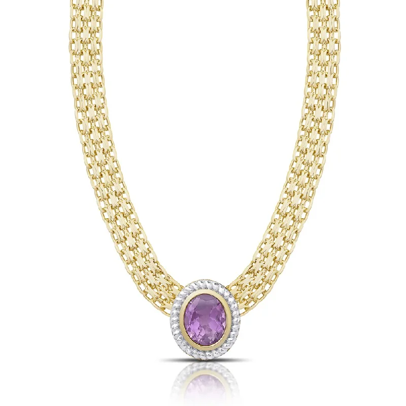 engraved crystal pendant -Dolce Giavonna Gold over Sterling Silver Amethyst Oval Necklace