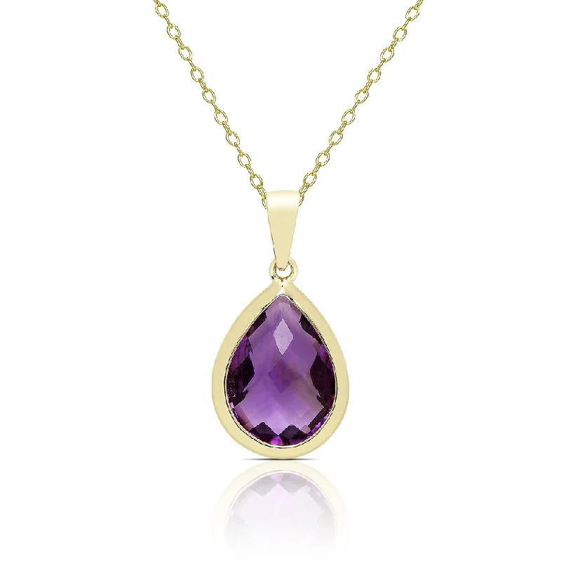 personalized gold heart necklace -Dolce Giavonna Gold Over Sterling Silver Amethyst Teardrop Necklace