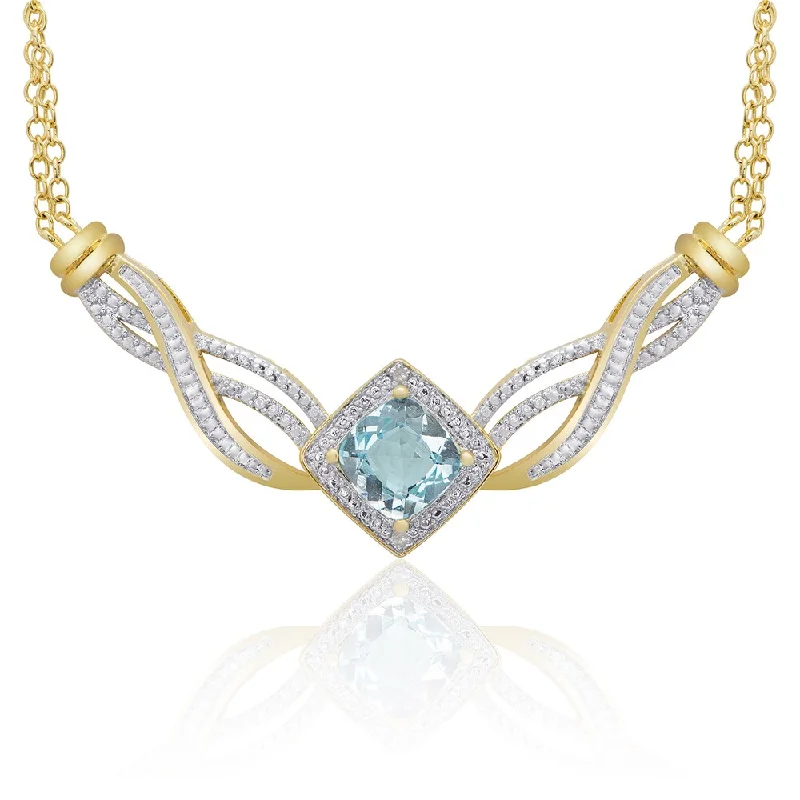 engraved silver heart necklace -Dolce Giavonna Gold-over-Sterling Silver Diamond Accent London Blue Topaz Necklace in a Gift Box