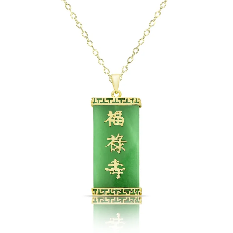 custom engraving pendant necklace -Dolce Giavonna Gold Over Sterling Silver Dyed Green Jade Chinese Symbol Necklace