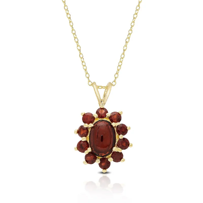 rhinestone pendant necklace -Dolce Giavonna Gold Over Sterling Silver Garnet Flower Design Necklace