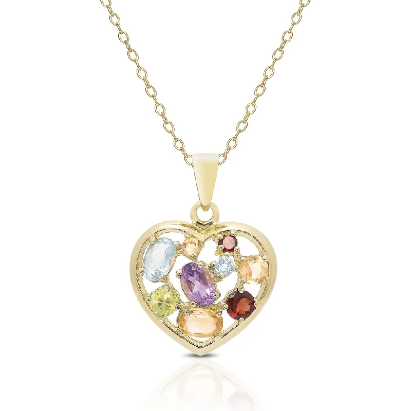 moonstone pendant necklace -Dolce Giavonna Gold Over Sterling Silver Gemstone Heart Necklace